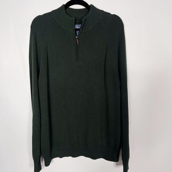 GH Bass Co Mens Large L Hunter Green Cotton Wool 1/4 Zip Pullover Sweater Knit - Picture 1 of 8